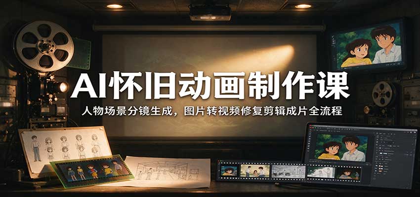 AI怀旧动画制作课：人物场景分镜生成，图片转视频修复剪辑成片全流程-网创之家