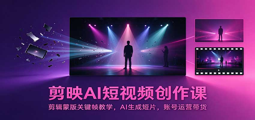 剪映AI短视频创作课：剪辑蒙版关键帧教学，AI生成短片，账号运营带货-网创之家