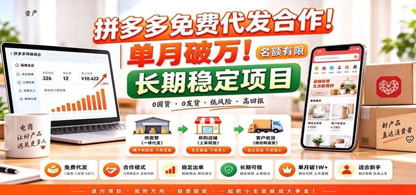 拼多多免费代发合作｜单月破万！长期稳定项目，名额有限-网创之家