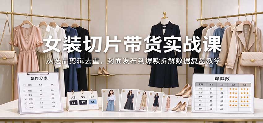 女装切片带货实战课：从选品剪辑去重，封面发布到爆款拆解数据复盘教学-网创之家