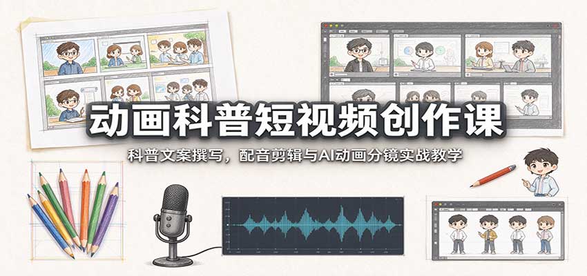 动画科普短视频创作课：科普文案撰写，配音剪辑与AI动画分镜实战教学-网创之家
