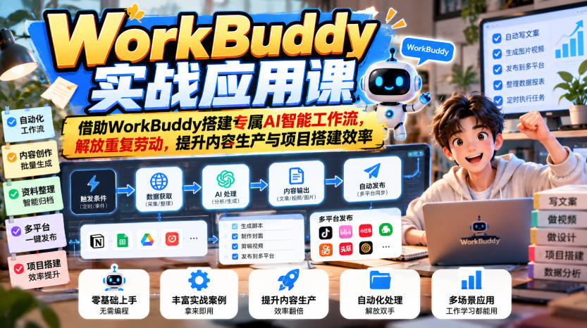 WorkBuddy实战应用课，借助WorkBuddy搭建专属AI智能工作流，解放重复劳动，提升内容生产与项目搭建效率-网创之家