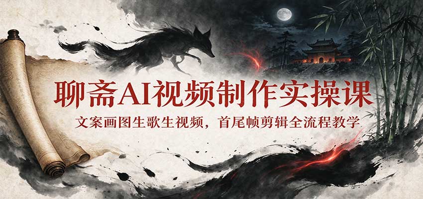 聊斋AI视频制作实操课：文案画图生歌生视频，首尾帧剪辑全流程教学-网创之家