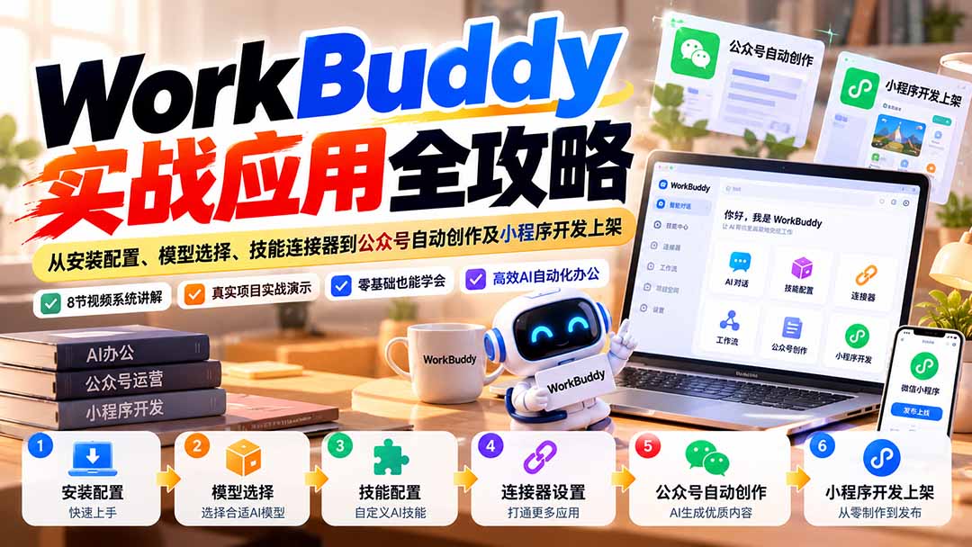 WorkBuddy 实战应用全攻略：从安装配置、模型选择、技能连接器到公众号自动创作及小程序开发上架-网创之家