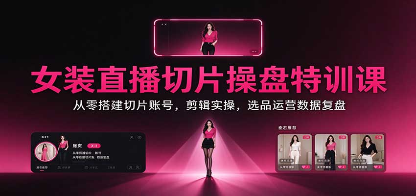 女装直播切片操盘特训课：从零搭建切片账号，剪辑实操，选品运营数据复盘-网创之家