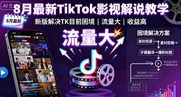 8月最新TikTok影视解说教学，新版解决TK目前困境，流量大，收益高-网创之家