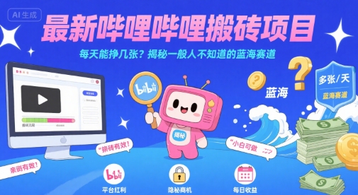 最新哔哩哔哩上B站搬砖项目，每天能挣几张？揭秘一般人不知道的蓝海赛道-网创之家