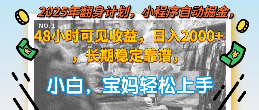 2025年翻身计划，小程序自动掘金48小时可见收益，日入2000+，长期稳定...-网创之家