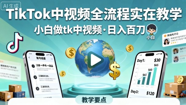 TikTok中视频全流程实操教学，小白做tk中视频，日入百刀-网创之家