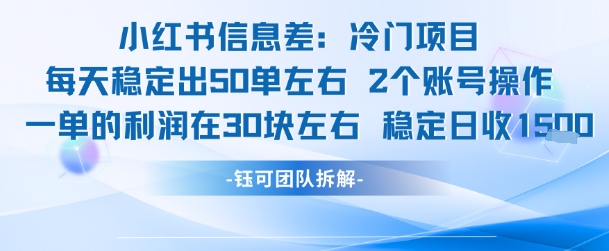 小红书信息差冷门项目一单利润30块每天稳定1.5k左右2个账号操作-网创之家