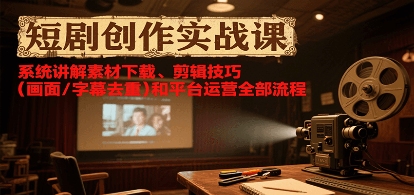 短剧创作实战课，系统讲解素材下载、剪辑技巧(画面/字幕去重)和平台运营全部流程-网创之家