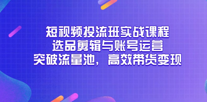 短视频投流班实战课程，选品剪辑与账号运营，突破流量池，高效带货变现-网创之家