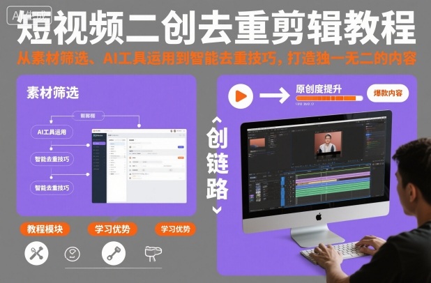 短视频二创去重剪辑教程,从素材筛选、AI工具运用到智能去重技巧,打造独一无二的内容-网创之家