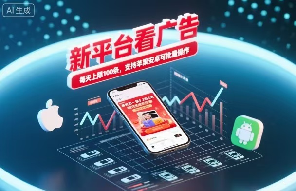 新台看广告，养好机一条5毛到5块，单机日入30到100，支持苹果安卓，可批量操作。-网创之家