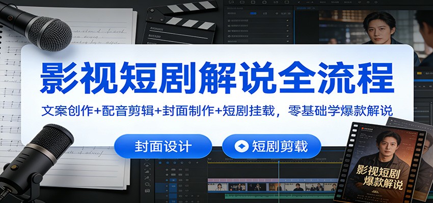影视短剧解说全流程：文案创作+配音剪辑+封面制作+短剧挂载，零基础学爆款解说-网创之家