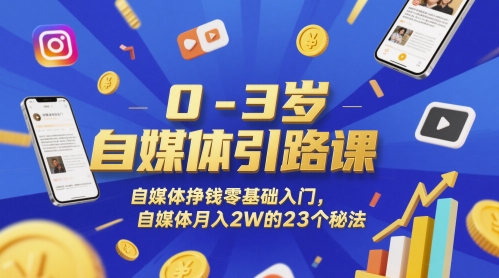 0-3岁自媒体引路课，自媒体挣钱零基础入门，自媒体月入2W的23个秘法-网创之家