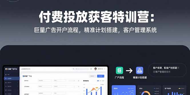 付费投放获客特训营：巨量广告开户流程，精准计划搭建，客户管理系统-网创之家