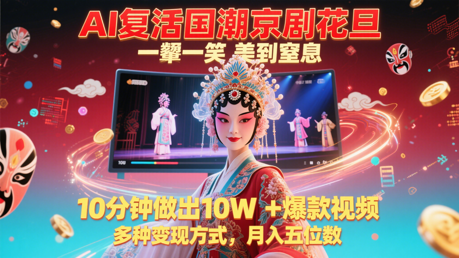 AI复活国潮京剧花旦，一颦一笑美到窒息，10分钟做出10W+爆款视频，多种变现方式-网创之家