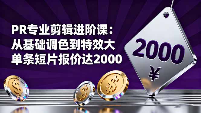 PR专业剪辑进阶课：从基础调色到特效大片的进阶技能，单条短片报价达2000-网创之家