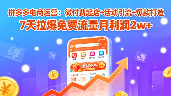 拼多多电商运营：微付费起店+活动引流+爆款打造 7天拉爆免费流量月利润2w+-网创之家