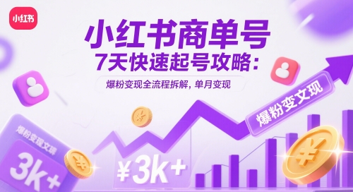 小红书商单号7天快速起号攻略：爆粉变现全流程拆解，单月变现3k+-网创之家