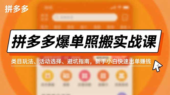拼多多爆单照搬实战课，类目玩法、活动选择、避坑指南，新手小白快速出单赚钱-网创之家