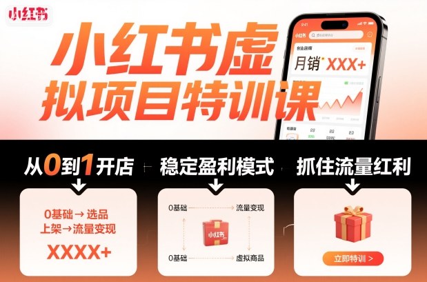 小红书虚拟项目特训课，帮你从0到1打造稳定盈利的店铺，抓住流量红利(更新9月)-网创之家