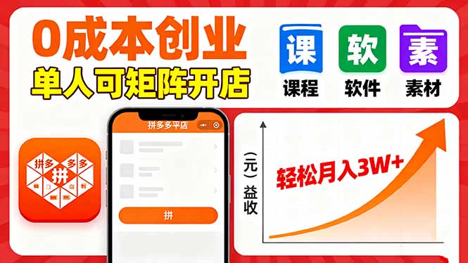 拼多多虚拟电商，0成本，单人可矩阵开店，轻松月入3W+-网创之家