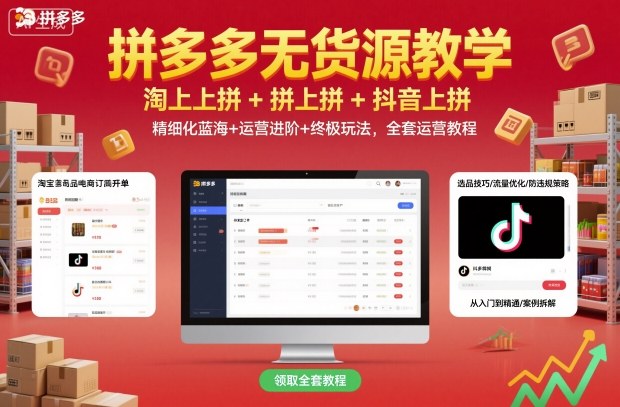 拼多多无货源教学，淘上拼+拼上拼+抖上拼，精细化蓝海+运营进阶+终极玩法，全套运营教程-网创之家