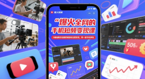 爆火全网的手机短视频变现课，0基础教你拍摄剪辑涨粉运营变现，用一部手机挣钱-网创之家