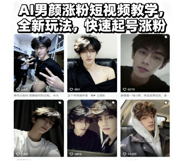 AI男颜涨粉短视频教学，全新玩法，快速起号涨粉-网创之家