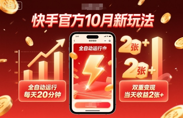 快手官方10月新玩法，全自动运行，每天20分钟，双重变现，当天收益2张+【揭秘】-网创之家