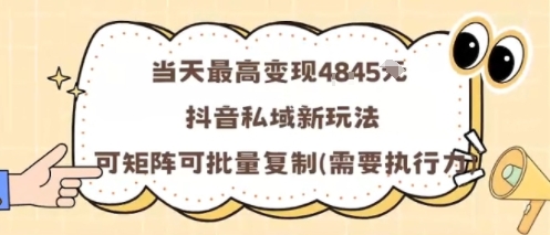 当天最高变现1k+,抖音私域新玩法,可矩阵可批量复制-网创之家