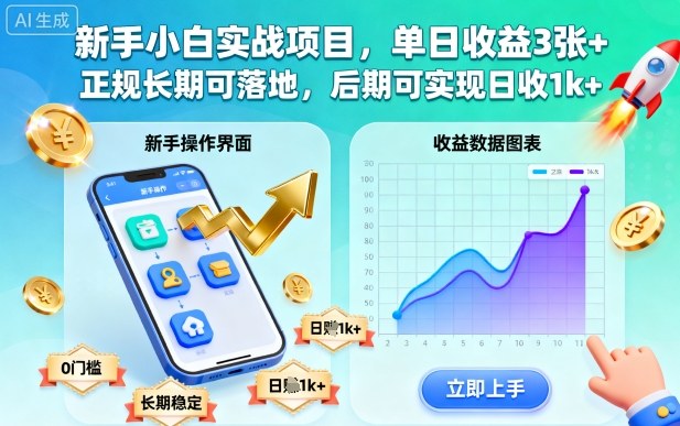 新手小白实战项目，单日收益3张+，正规长期可落地，后期可实现日收1k+【揭秘】-网创之家