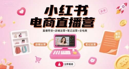 小红书电商直播营，直播带货+店铺运营+笔记运营=全电商-网创之家