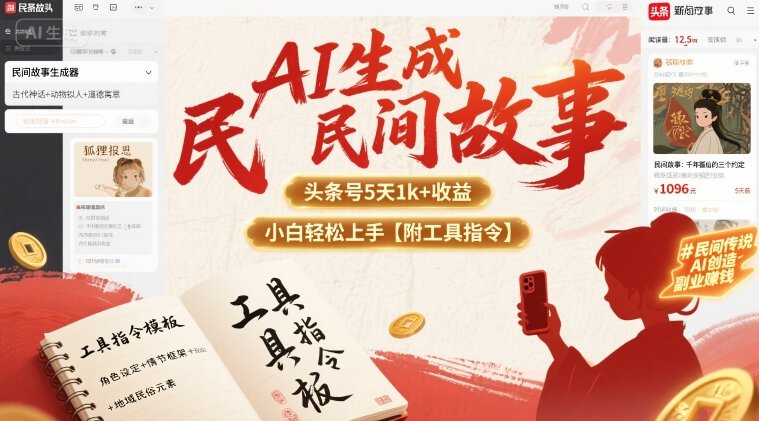 AI生成民间故事，头条号5天1k+，小白轻松上手【附工具指令】-网创之家