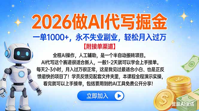 2026做AI代写掘金，一单1000+，永不失业副业，轻松月入过万-网创之家