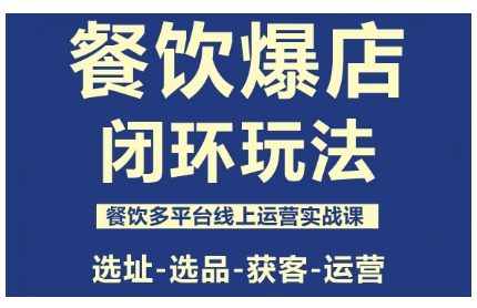 餐饮爆店闭环玩法，餐饮多平台线上运营实战课，选址-选品-获客-运营-网创之家