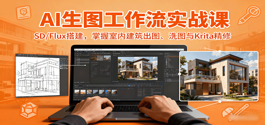 AI生图工作流实战课：SD/Flux搭建，掌握室内建筑出图、洗图与Krita精修-网创之家