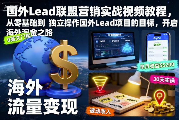 国外Lead联盟营销实战视频教程，从零基础到独立操作国外Lead项目的目标，开启海外淘金之路-网创之家