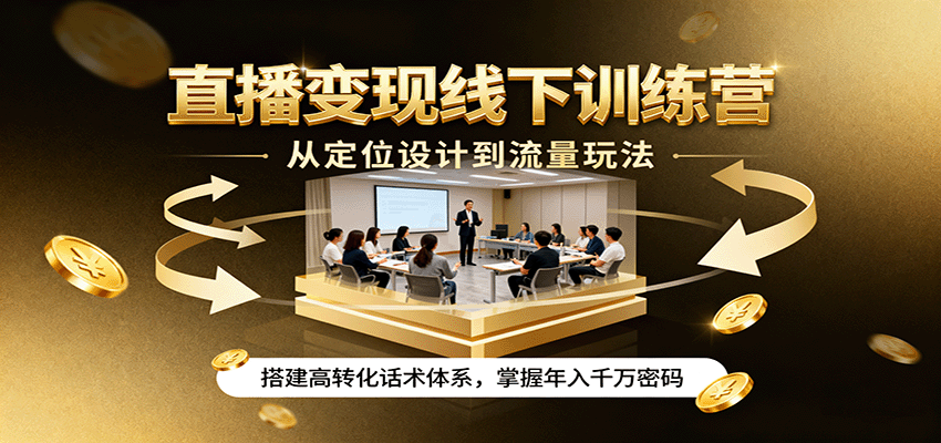 直播变现线下训练营，从定位设计到流量玩法，搭建高转化话术体系，掌握年入千万密码-网创之家