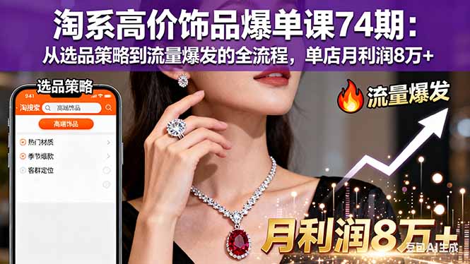淘系高价饰品爆单课74期：从选品策略到流量爆发的全流程，单店月利润8万+-网创之家