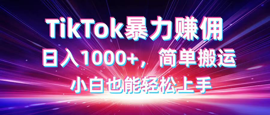 TikTok搬运暴力赚佣，日入1000+，简单搬运，小白也能轻松上手-网创之家