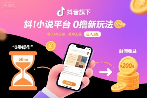 抖音旗下小说平台0撸新玩法，每天挂G60分钟，简单无脑，日入2张【揭秘】-网创之家