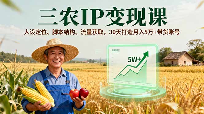 三农IP变现课，人设定位、脚本结构、流量获取，30天打造月入5万+带货账号-网创之家