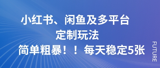 小红书、闲鱼及多平台定制玩法简单粗暴！每天稳定5张-网创之家
