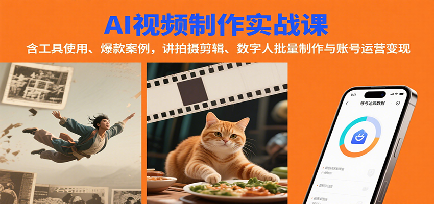 AI视频制作实战:含工具使用、爆款案例,讲拍摄剪辑、数字人批量制作与账号运营变现-网创之家