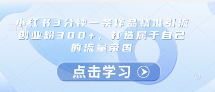 小红书3分钟一条作品精准引流创业粉300+，打造属于自己的流量帝国-网创之家