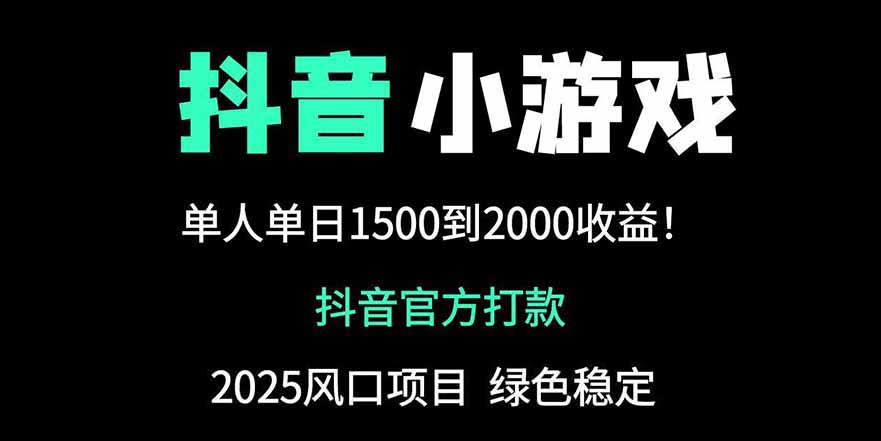 抖音官方小游戏2025全网最新玩法，暴利赚钱项目，单机日入2000+-网创之家