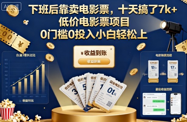 下班后靠卖电影票,十天搞了7k+,低价电影票项目,0门槛0投入小白轻松上手【揭秘】-网创之家